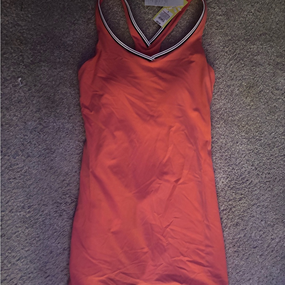 Sherbet Orange Sleeveless romper athletic dress with V-Neck shorts built in